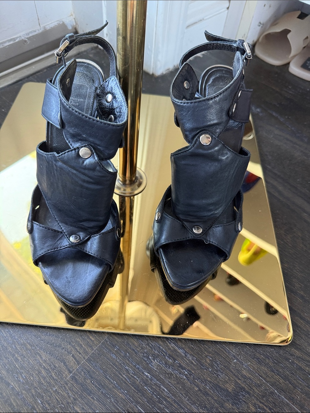 Dior Black Leather Open-Toe Ankle-Heel Sandals